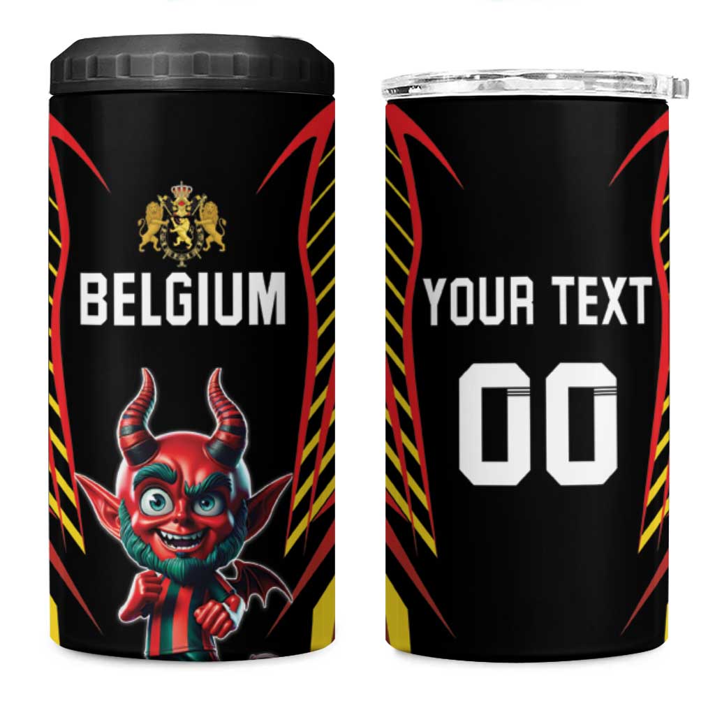 Custom Belgium Football 4 in 1 Can Cooler Tumbler Les Diables rouges Devil Mascot