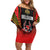 Custom Belgium Football Family Matching Off Shoulder Short Dress and Hawaiian Shirt Les Diables rouges Devil Mascot