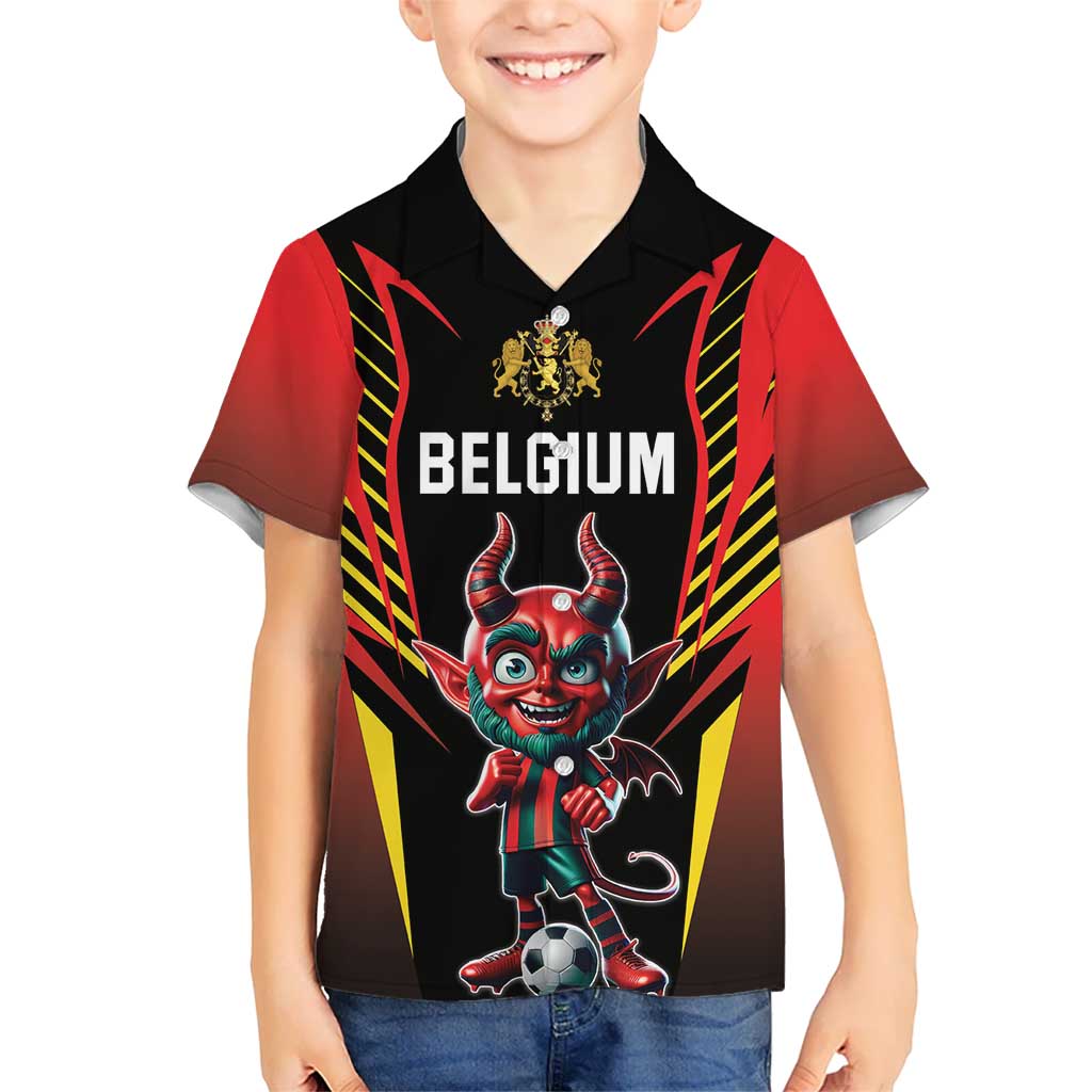 Custom Belgium Football Kid Hawaiian Shirt Les Diables rouges Devil Mascot