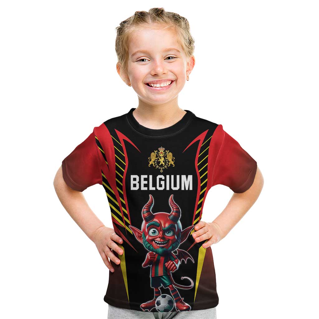 Custom Belgium Football Kid T Shirt Les Diables rouges Devil Mascot