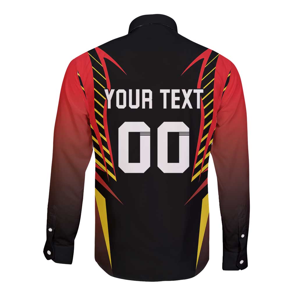 Black long-sleeve button shirt with back text YOUR TEXT and number 00 graphic
