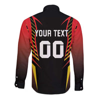 Black long-sleeve button shirt with back text YOUR TEXT and number 00 graphic