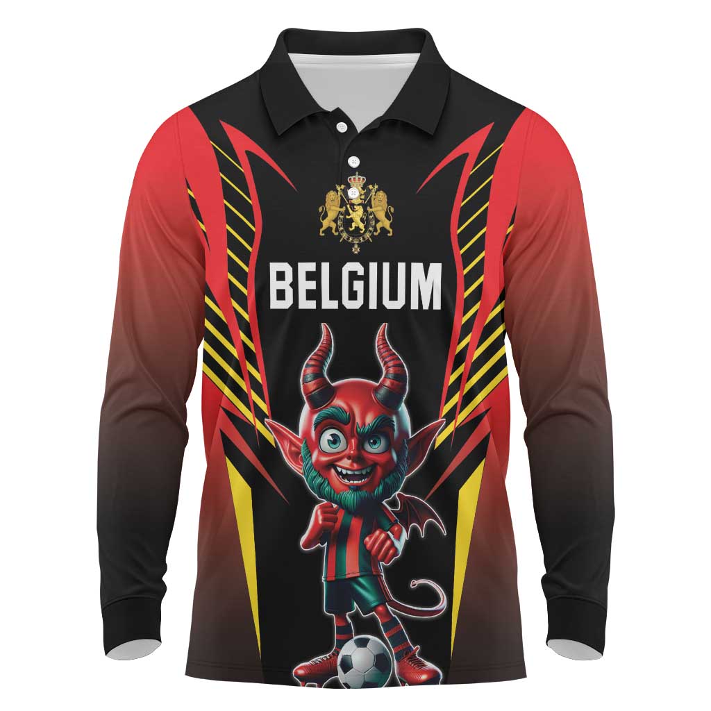 Custom Belgium Football Long Sleeve Polo Shirt Les Diables rouges Devil Mascot