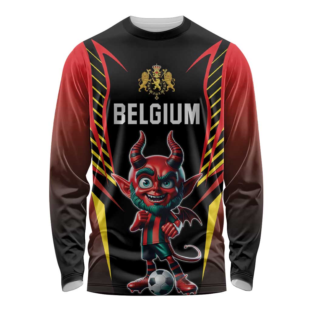 Custom Belgium Football Long Sleeve Shirt Les Diables rouges Devil Mascot