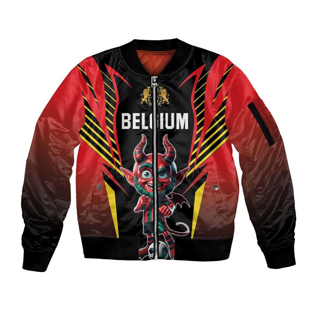 Custom Belgium Football Sleeve Zip Bomber Jacket Les Diables rouges Devil Mascot