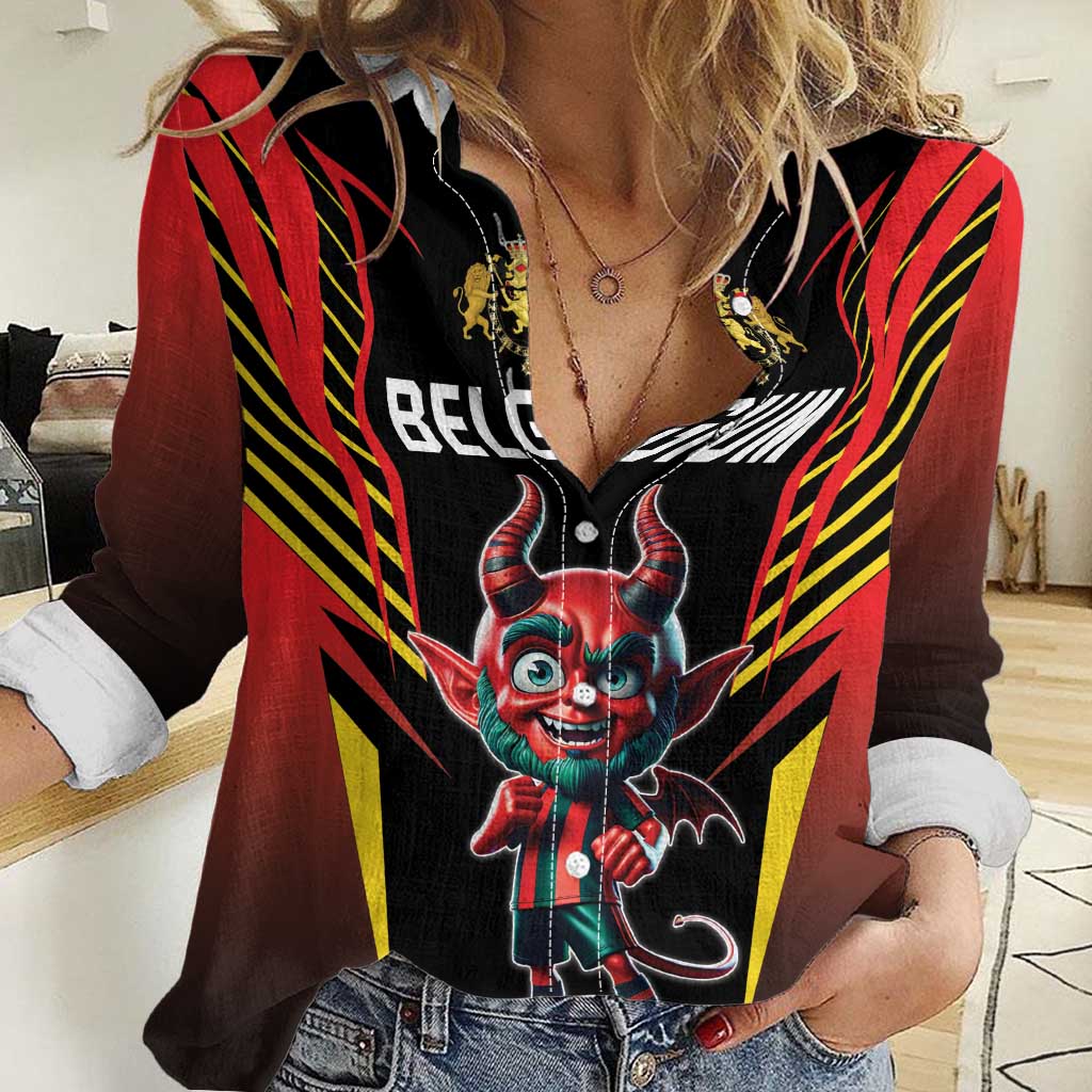 Custom Belgium Football Women Casual Shirt Les Diables rouges Devil Mascot