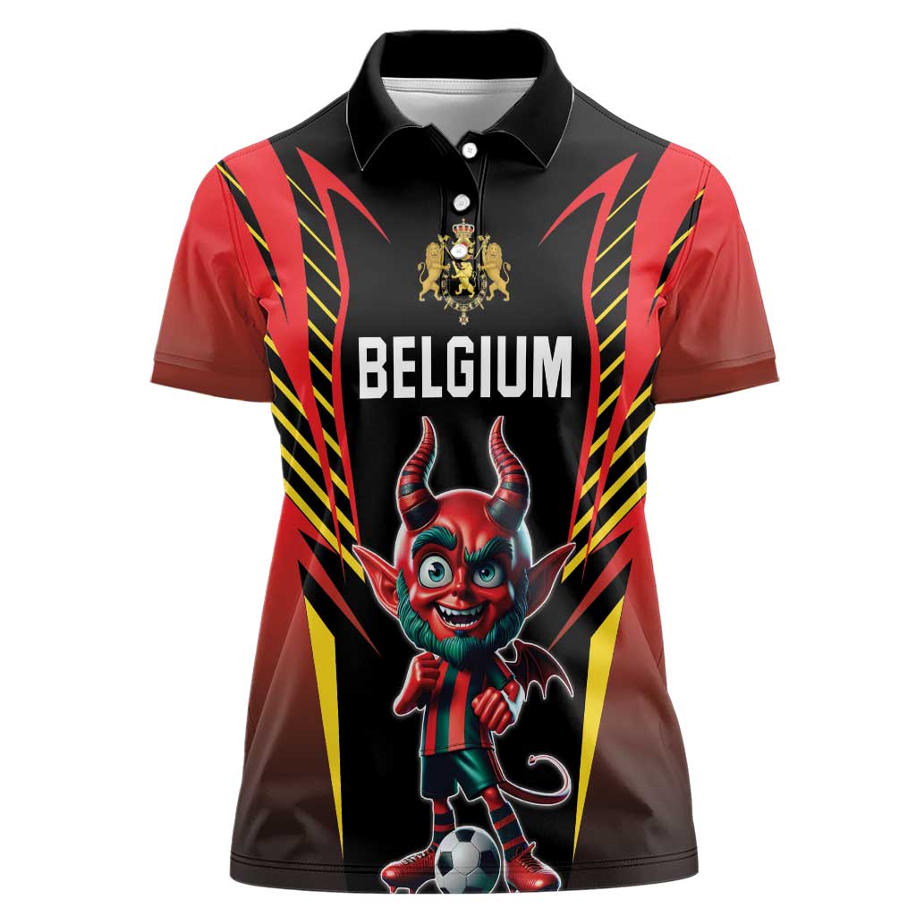 Custom Belgium Football Women Polo Shirt Les Diables rouges Devil Mascot