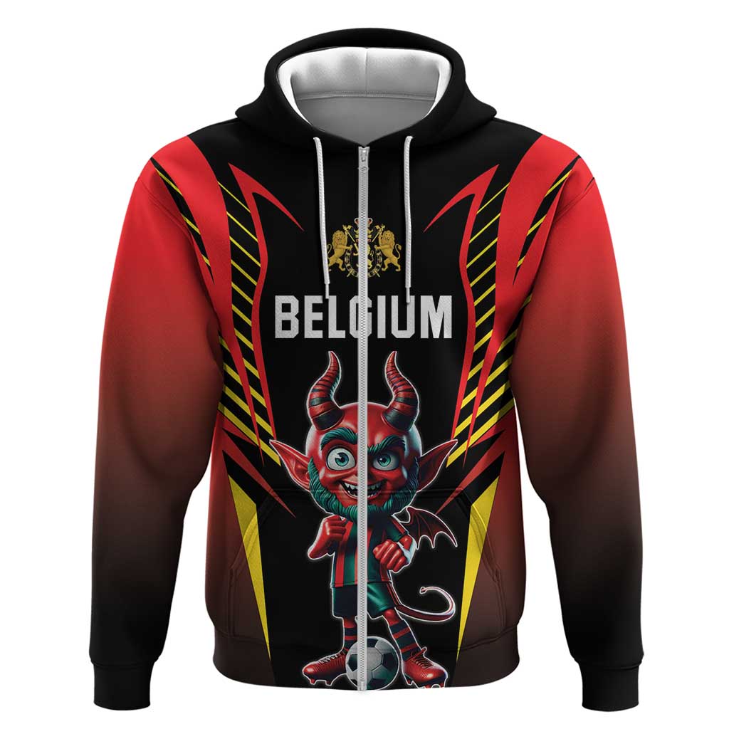 Custom Belgium Football Zip Hoodie Les Diables rouges Devil Mascot