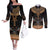 Ankh Egypt Couples Matching Off The Shoulder Long Sleeve Dress and Long Sleeve Button Shirt Ankh Egyptian Hieroglyphs Alphabet