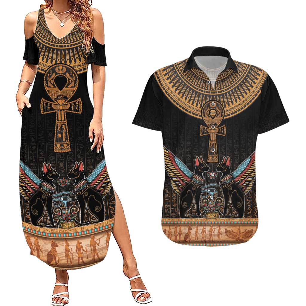 Ankh Egypt Couples Matching Summer Maxi Dress and Hawaiian Shirt Ankh Egyptian Hieroglyphs Alphabet