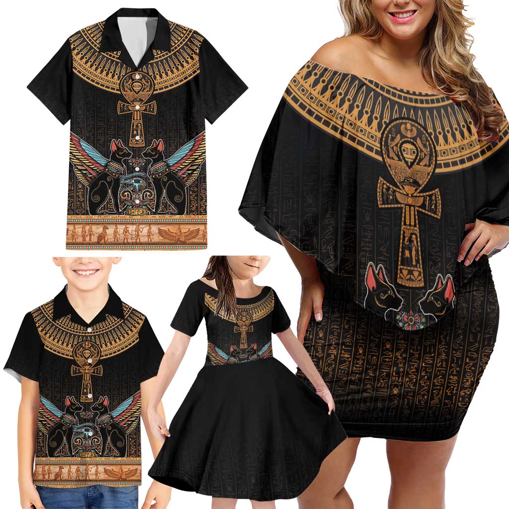 Ankh Egypt Family Matching Off Shoulder Short Dress and Hawaiian Shirt Ankh Egyptian Hieroglyphs Alphabet