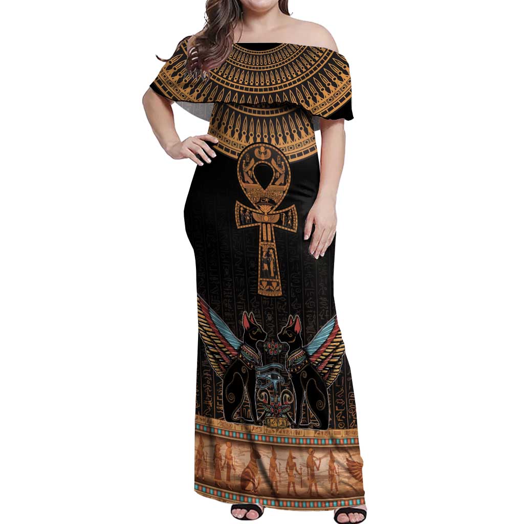 Ankh Egypt Off Shoulder Maxi Dress Ankh Egyptian Hieroglyphs Alphabet