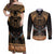 The Scarab Beetle Couples Matching Off Shoulder Maxi Dress and Long Sleeve Button Shirt Egyptian Hieroglyphs Alphabet