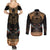 The Scarab Beetle Couples Matching Summer Maxi Dress and Long Sleeve Button Shirt Egyptian Hieroglyphs Alphabet