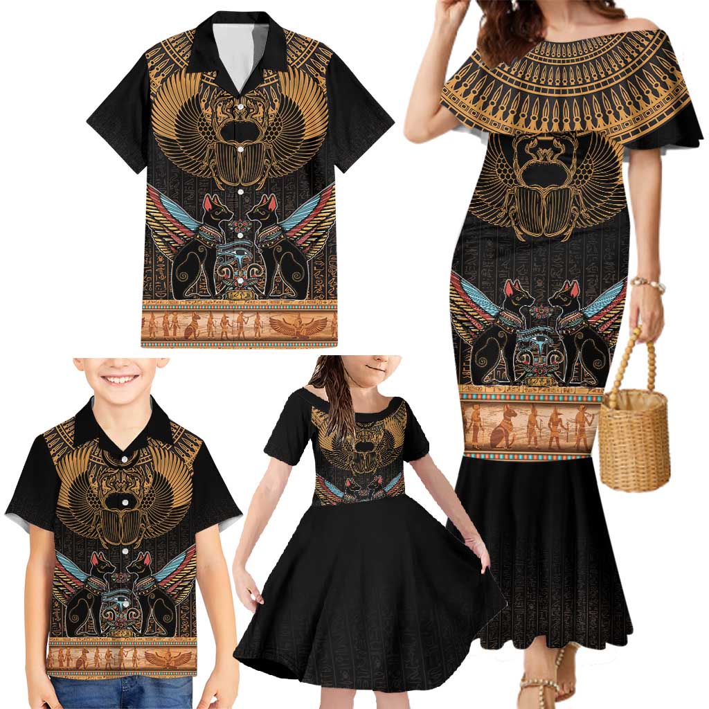 The Scarab Beetle Family Matching Mermaid Dress and Hawaiian Shirt Egyptian Hieroglyphs Alphabet