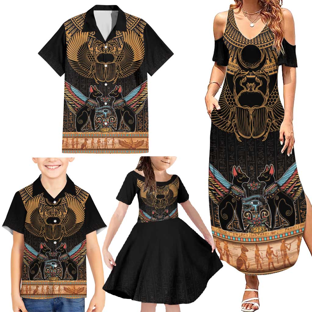 The Scarab Beetle Family Matching Summer Maxi Dress and Hawaiian Shirt Egyptian Hieroglyphs Alphabet