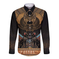 The Scarab Beetle Long Sleeve Button Shirt Egyptian Hieroglyphs Alphabet