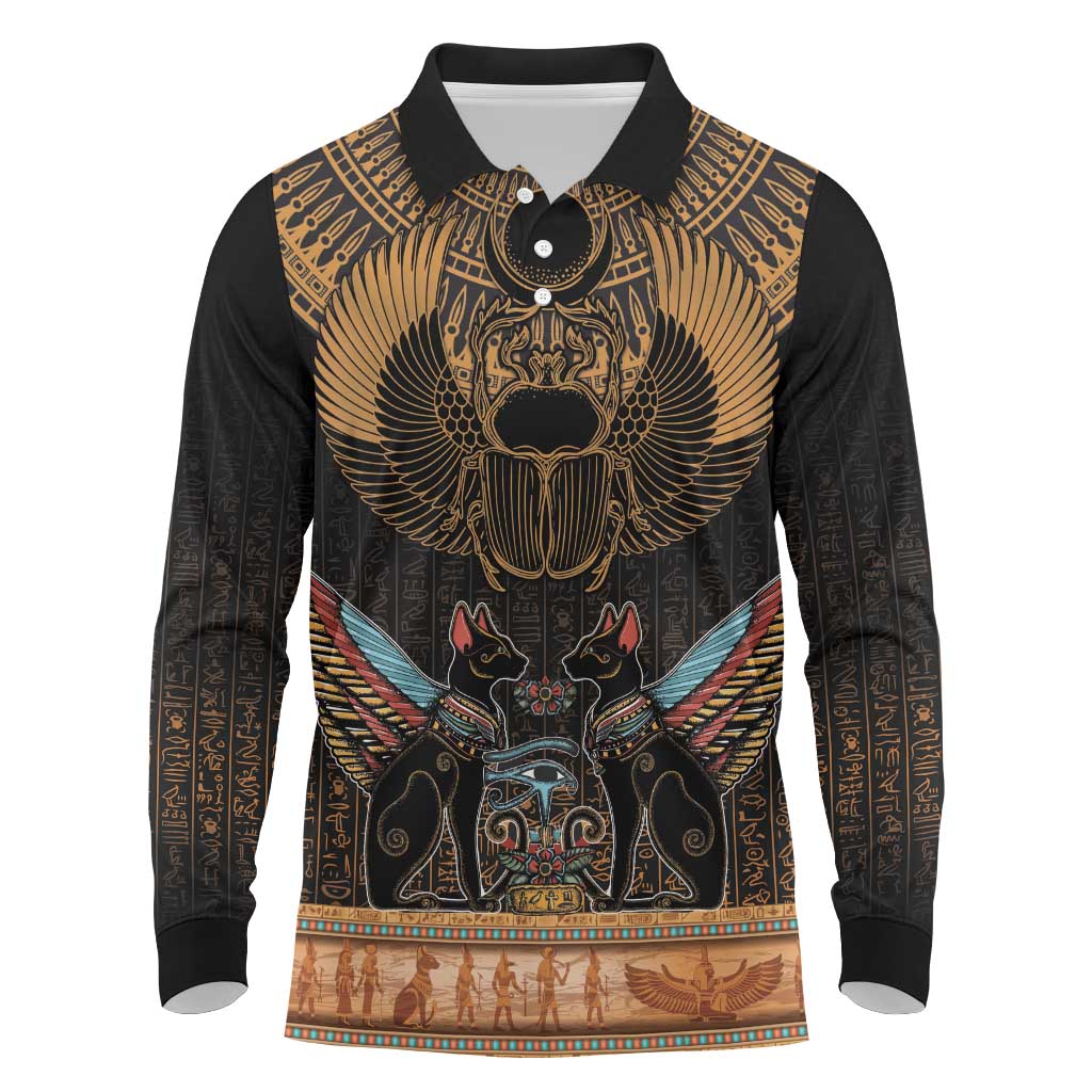 The Scarab Beetle Long Sleeve Polo Shirt Egyptian Hieroglyphs Alphabet