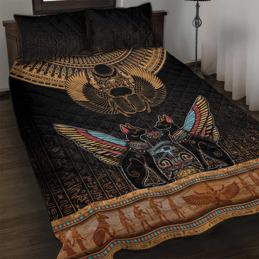 The Scarab Beetle Quilt Bed Set Egyptian Hieroglyphs Alphabet