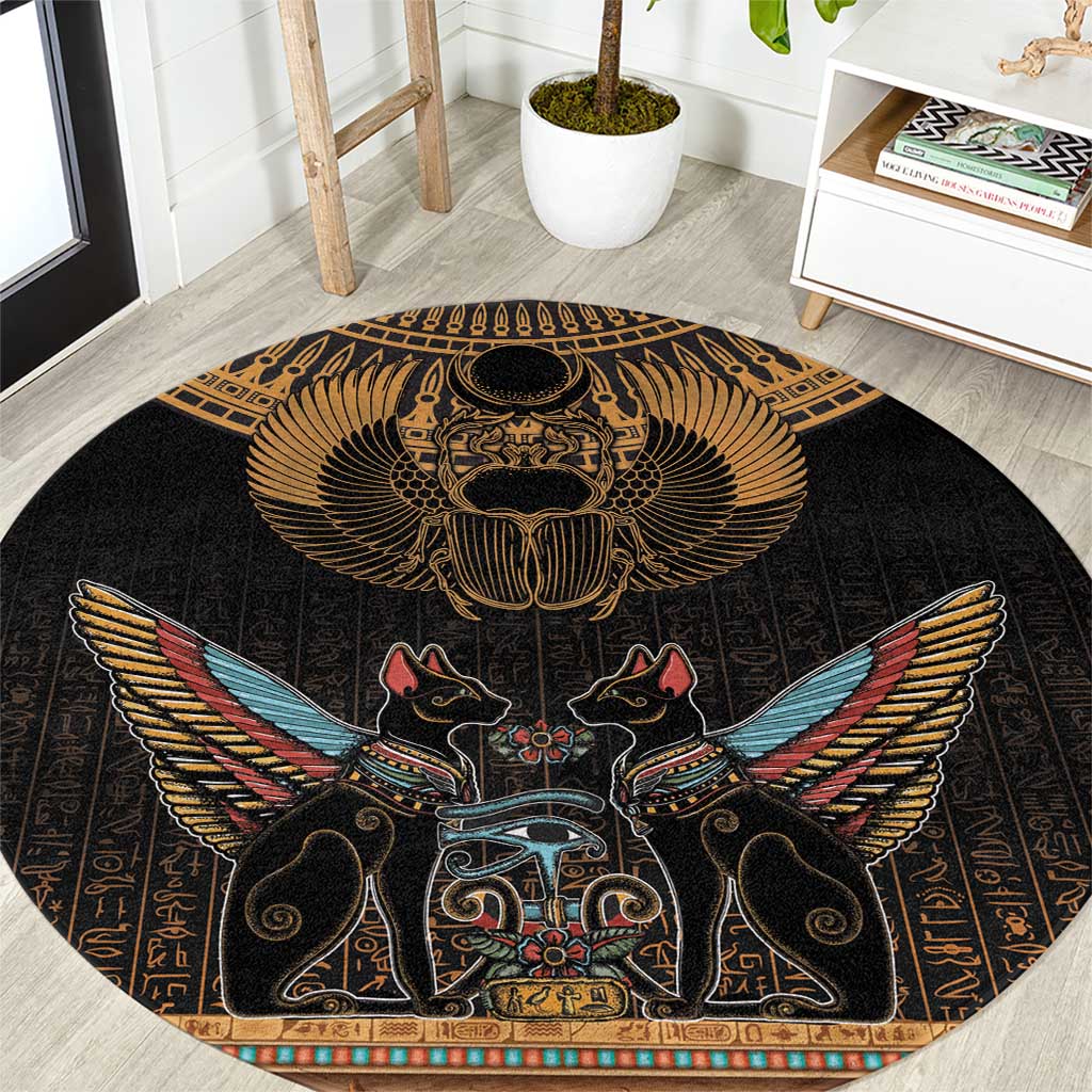 The Scarab Beetle Round Carpet Egyptian Hieroglyphs Alphabet