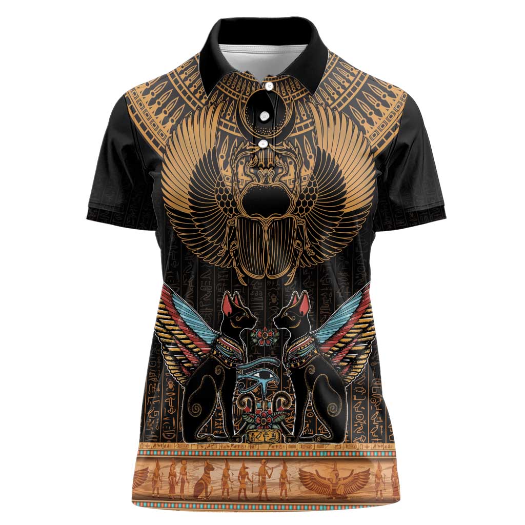 The Scarab Beetle Women Polo Shirt Egyptian Hieroglyphs Alphabet