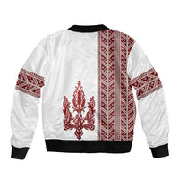 Ukraine Vyshyvanka Pattern Sleeve Zip Bomber Jacket Ukrainian Trident