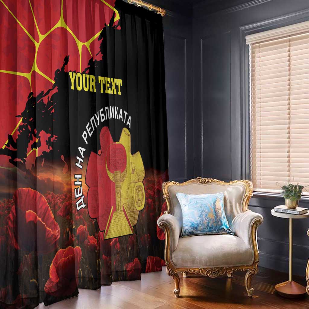 Personalized Macedonia Republic Day Window Curtain Ilinden Monument Red Poppy - Wonder Print Shop