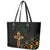 Happy Meskel Celebration Leather Tote Bag Cross Fire And Lion Flag Color