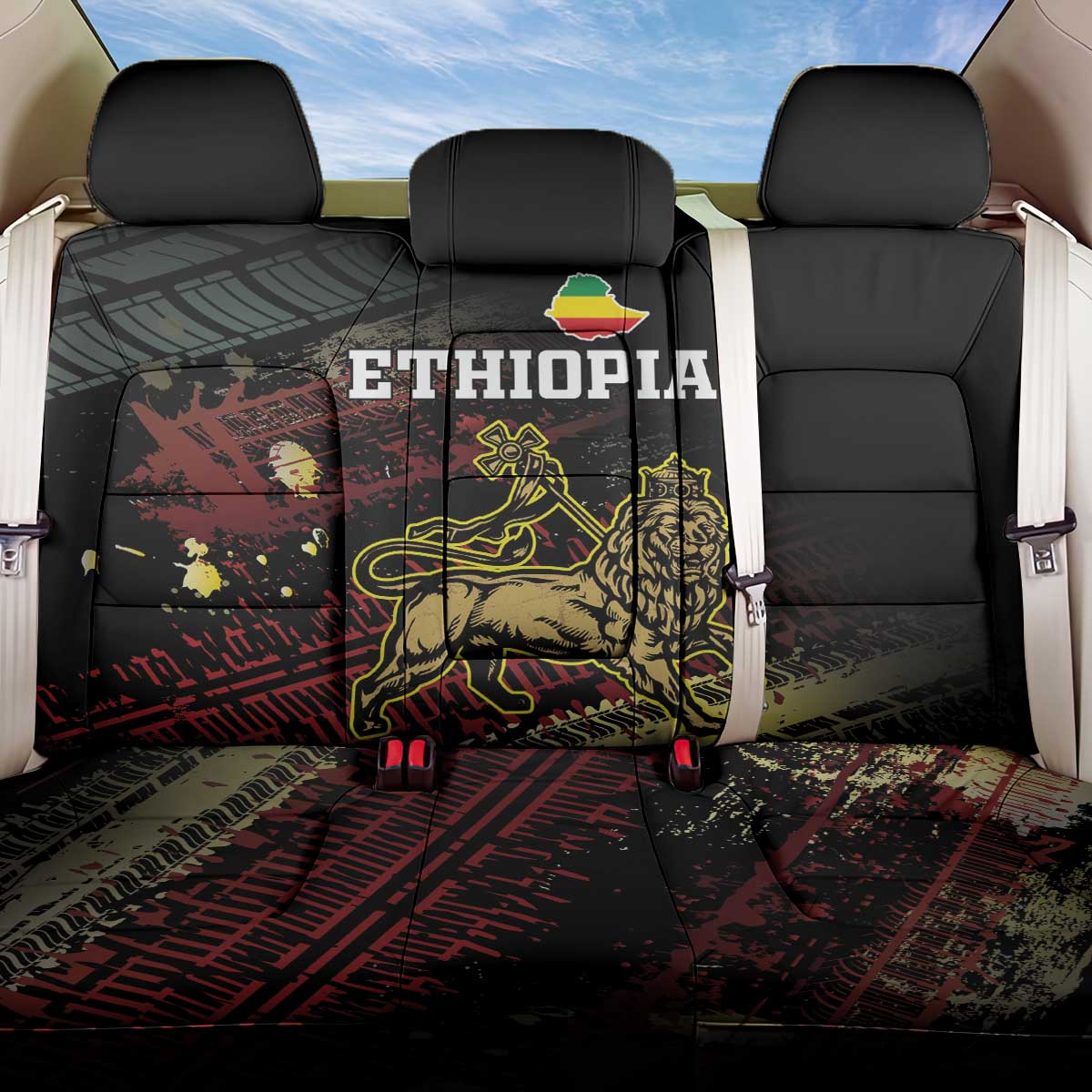 Meskel Ethiopia Back Car Seat Cover Lion Of Judah With Grunge Patterns - Wonder Print Shop