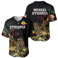 Black Ethiopia baseball jersey pair with Lion of Judah print, button front and flag patches