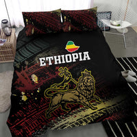 Black Ethiopia bedding set featuring red grunge artwork, ETHIOPIA lettering, and gold lion emblem