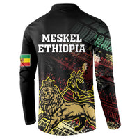 Black button-front sweatshirt back print: MESKEL ETHIOPIA and lion emblem