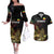 Meskel Ethiopia Couples Matching Off The Shoulder Long Sleeve Dress and Hawaiian Shirt Lion Of Judah With Grunge Patterns - Wonder Print Shop