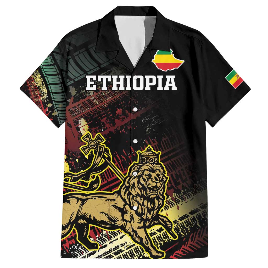 Meskel Ethiopia Hawaiian Shirt Lion Of Judah With Grunge Patterns