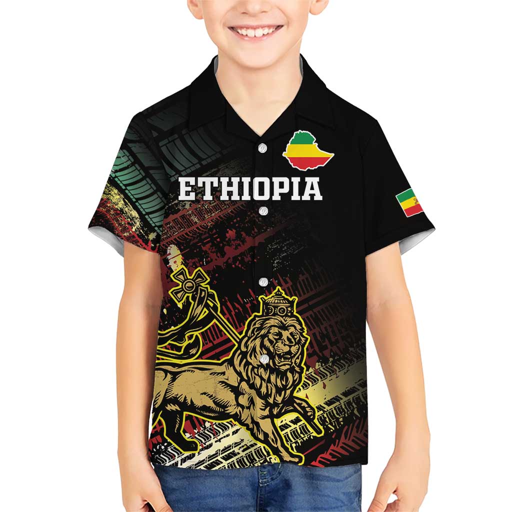 Meskel Ethiopia Kid Hawaiian Shirt Lion Of Judah With Grunge Patterns - Wonder Print Shop