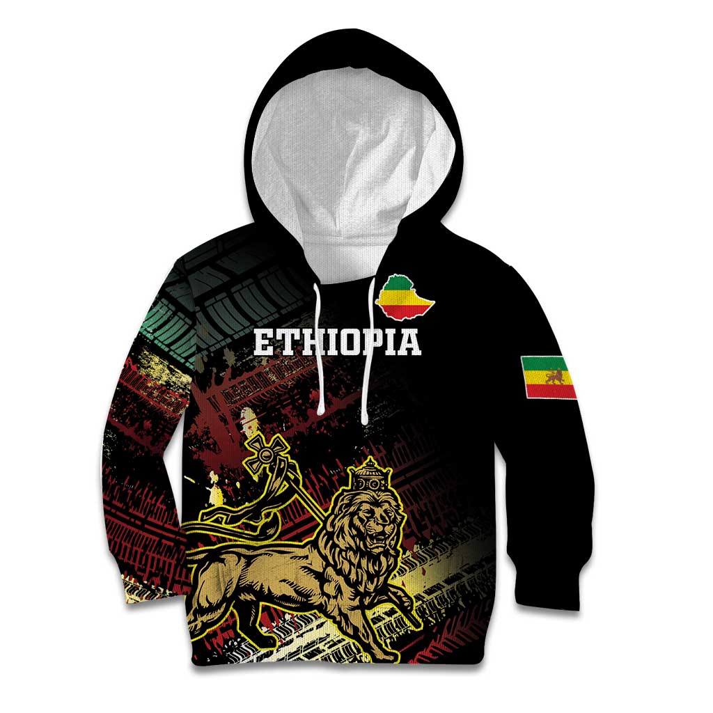 Meskel Ethiopia Kid Hoodie Lion Of Judah With Grunge Patterns