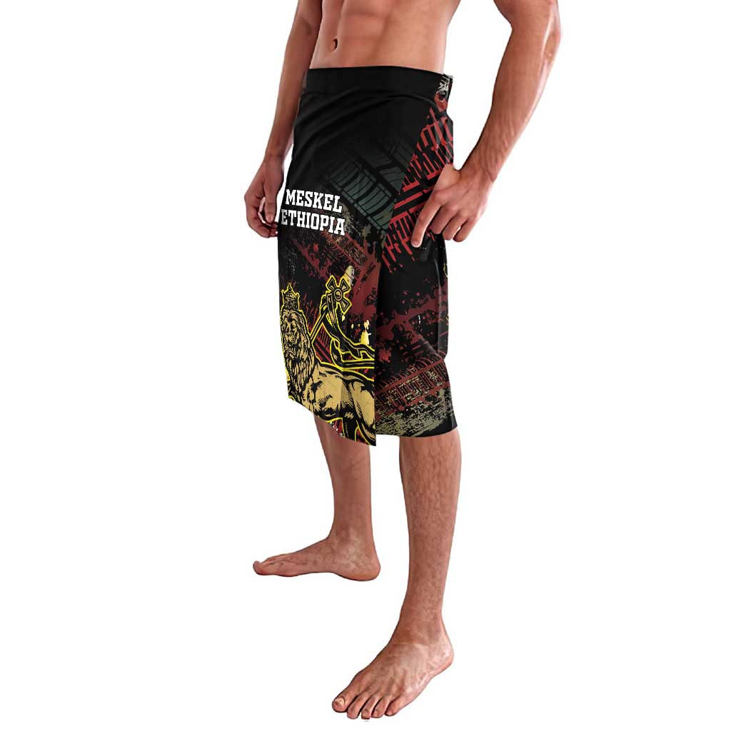 Black lava lava shorts with Lion of Judah emblem, red grunge textures, and side trim
