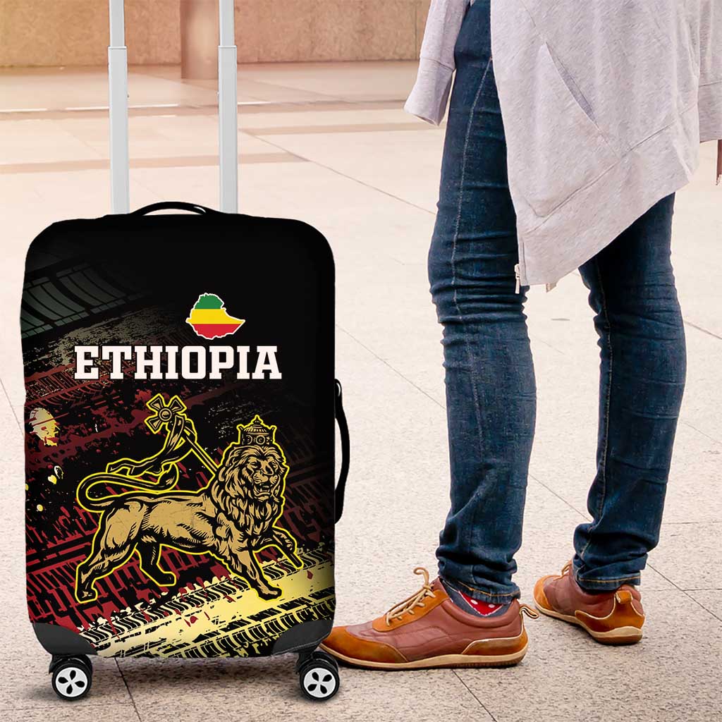 Meskel Ethiopia Luggage Cover Lion Of Judah With Grunge Patterns