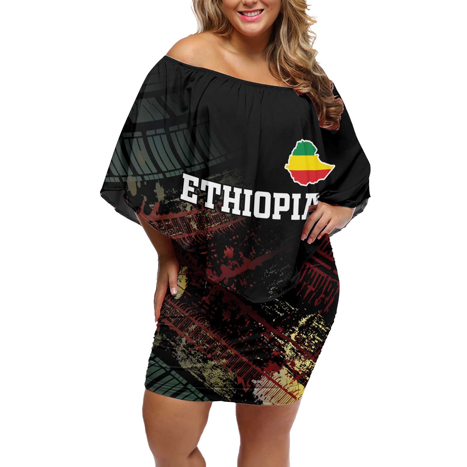 Meskel Ethiopia Off Shoulder Short Dress Lion Of Judah With Grunge Patterns