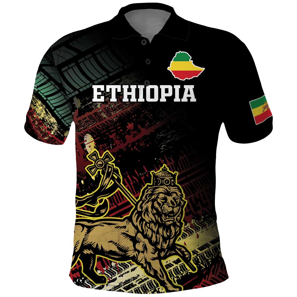 Meskel Ethiopia Polo Shirt Lion Of Judah With Grunge Patterns