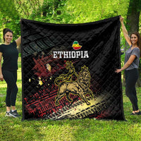 Black Ethiopia quilt blanket with diamond quilting and Lion of Judah artwork, large centered design.