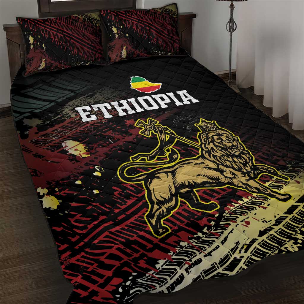 Meskel Ethiopia Quilt Bed Set Lion Of Judah With Grunge Patterns