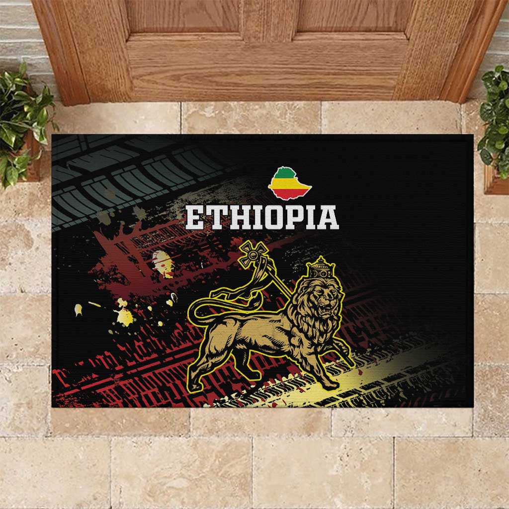 Meskel Ethiopia Rubber Doormat Lion Of Judah With Grunge Patterns