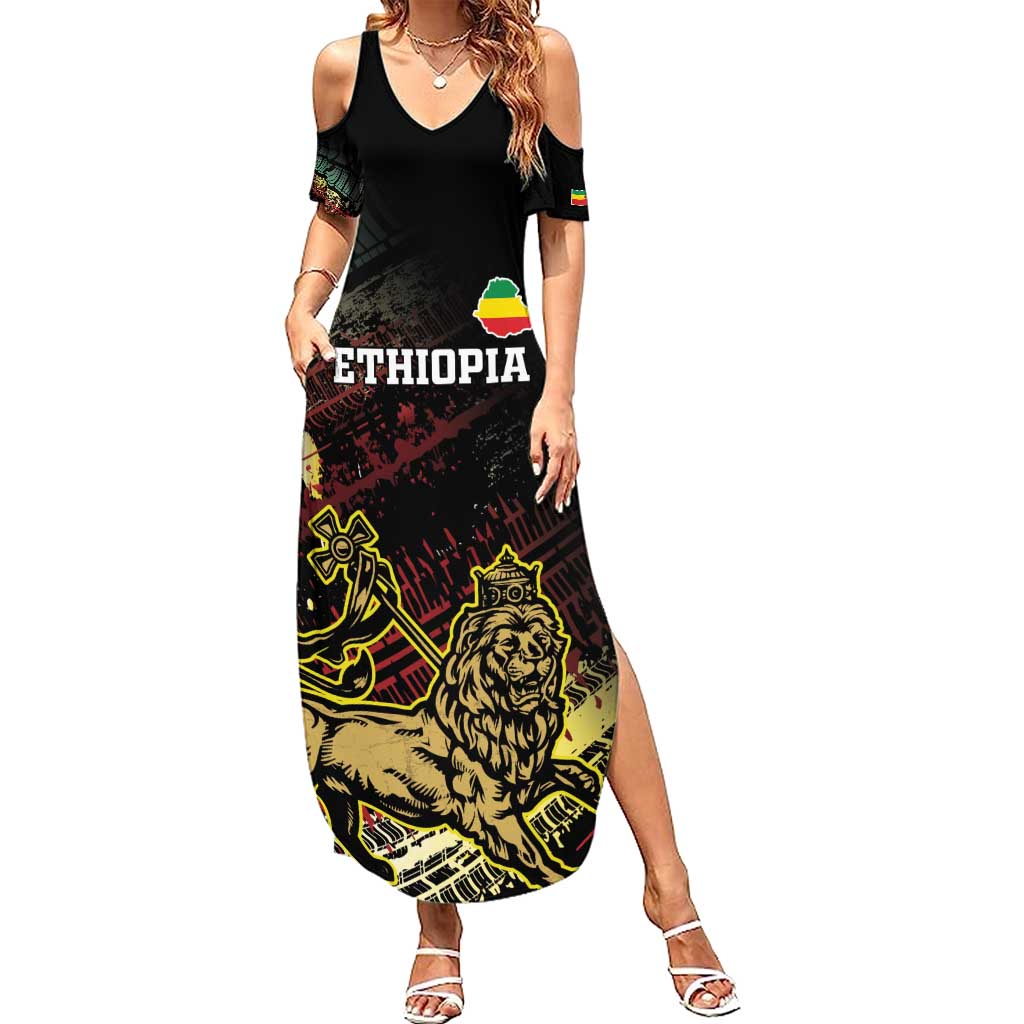 Meskel Ethiopia Summer Maxi Dress Lion Of Judah With Grunge Patterns