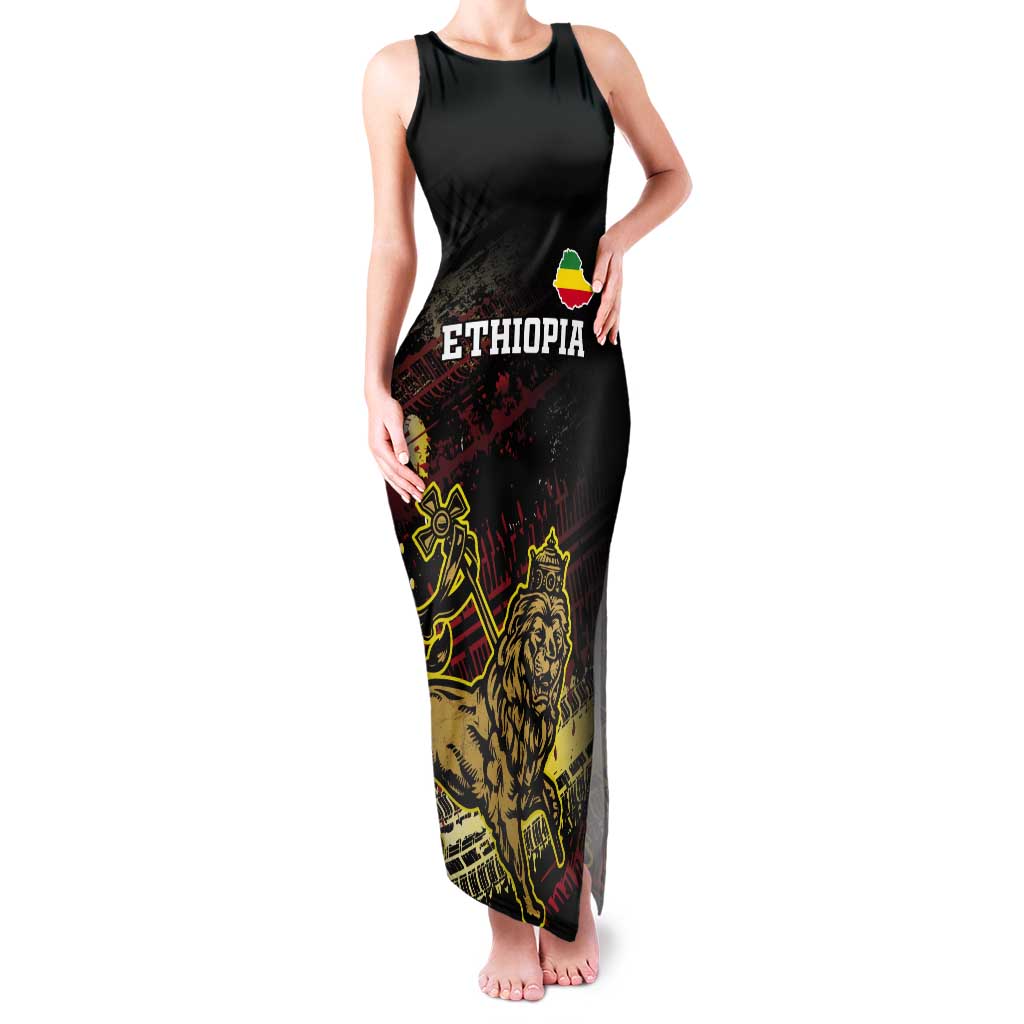 Meskel Ethiopia Tank Maxi Dress Lion Of Judah With Grunge Patterns