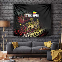 Black wall tapestry featuring gold Lion of Judah figure, grunge design, and Ethiopia text