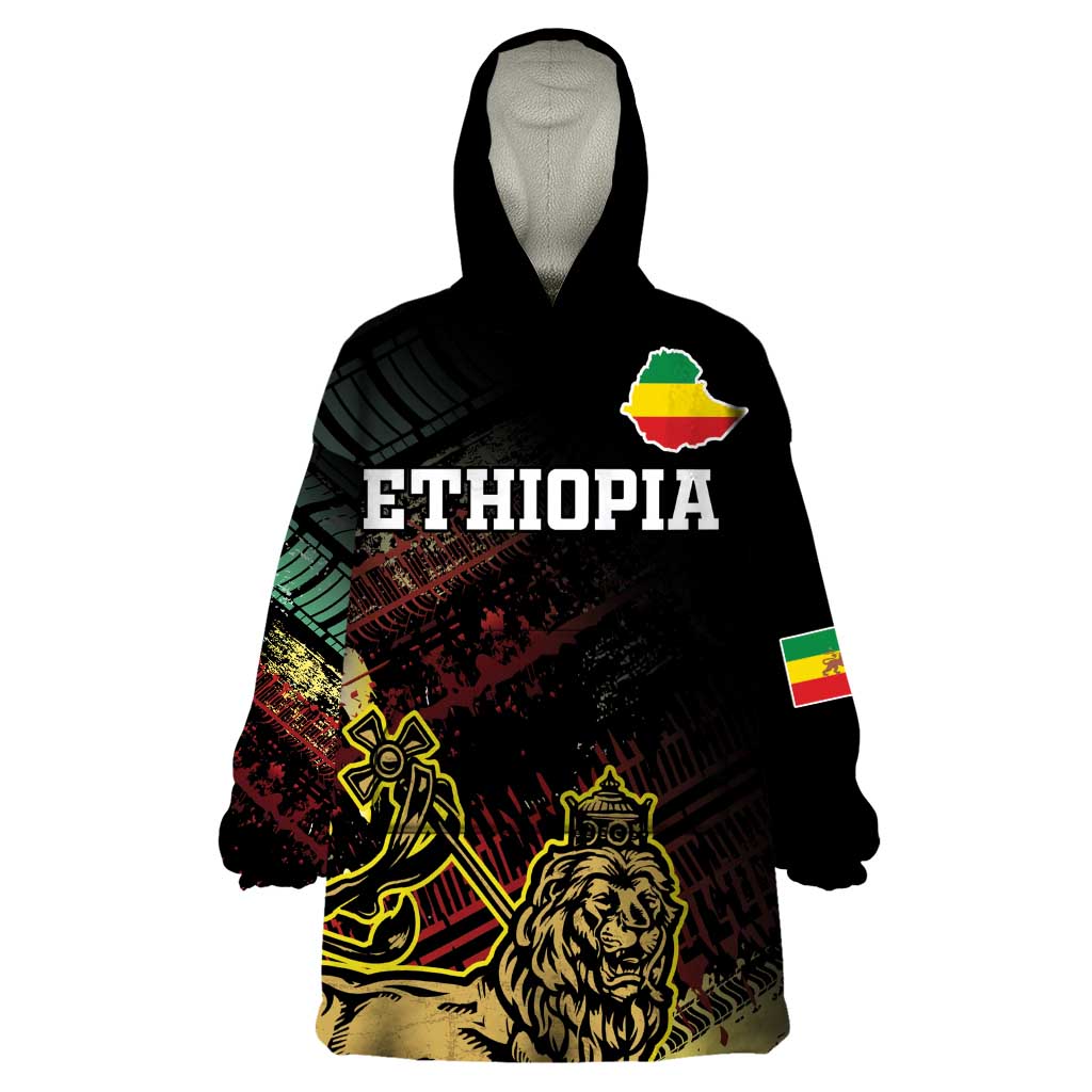 Meskel Ethiopia Wearable Blanket Hoodie Lion Of Judah With Grunge Patterns