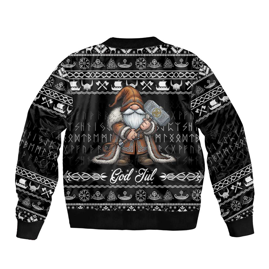 Viking Gnome Christmas Sleeve Zip Bomber Jacket Nordic Xmas Spirit Pattern - Wonder Print Shop