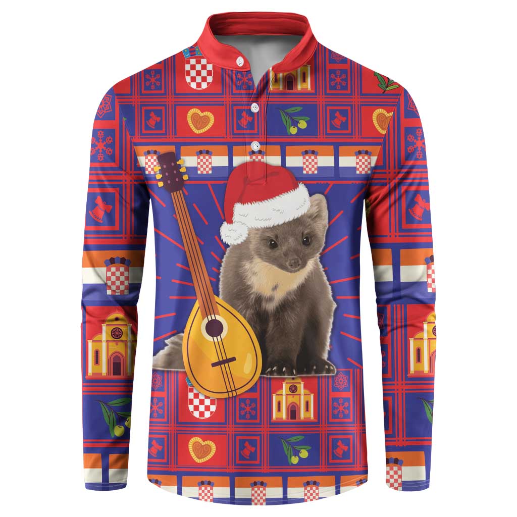 Christmas button sweatshirt in red, blue, and plaid with front koala in Santa hat