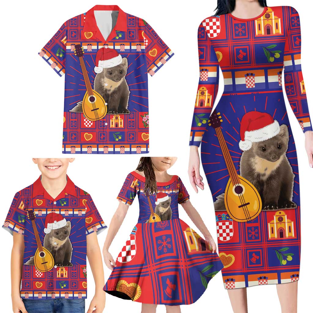 Croatia Christmas Family Matching Long Sleeve Bodycon Dress and Hawaiian Shirt Kuna Zlatica Merry Xmas - Wonder Print Shop